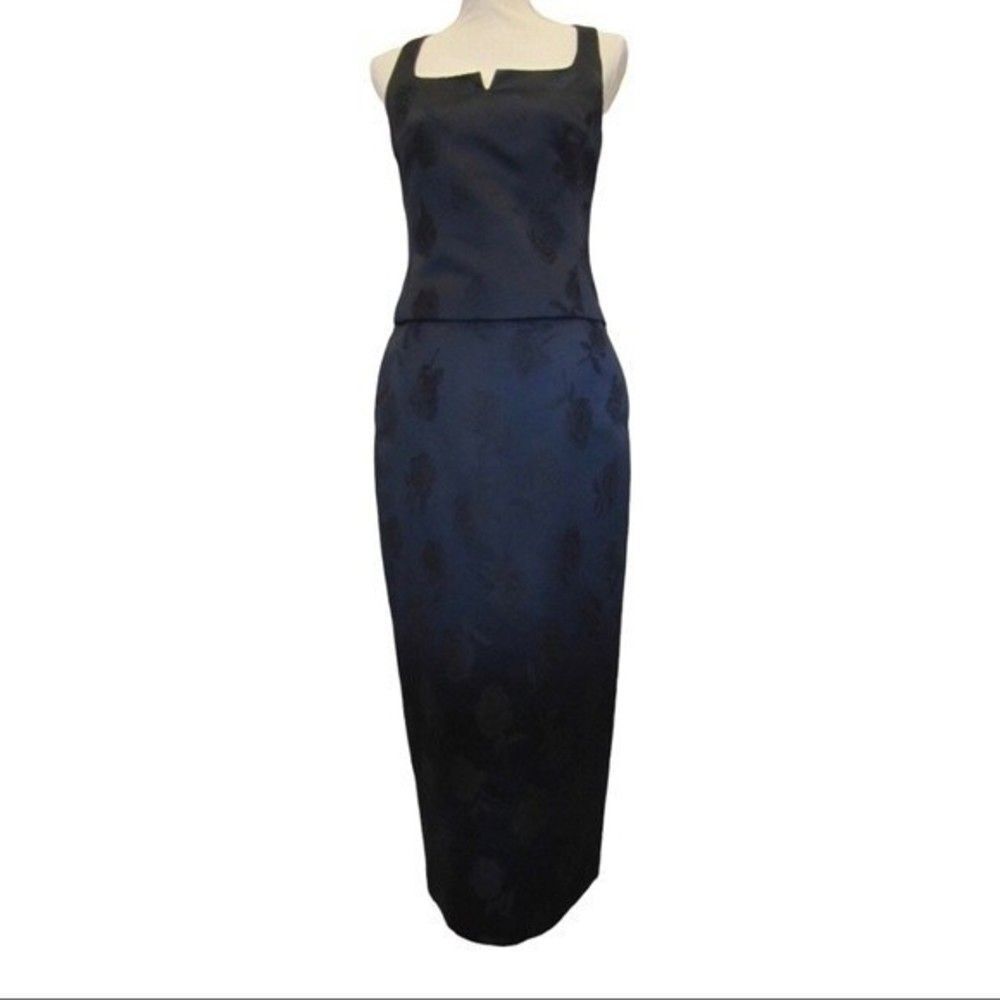 Vintage Lined Two Piece Jacquard Top and Skirt